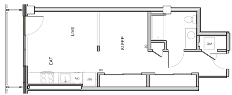 A floor plan of a house with labeled rooms such as "LIVE", "SLEEP", and "EAT".